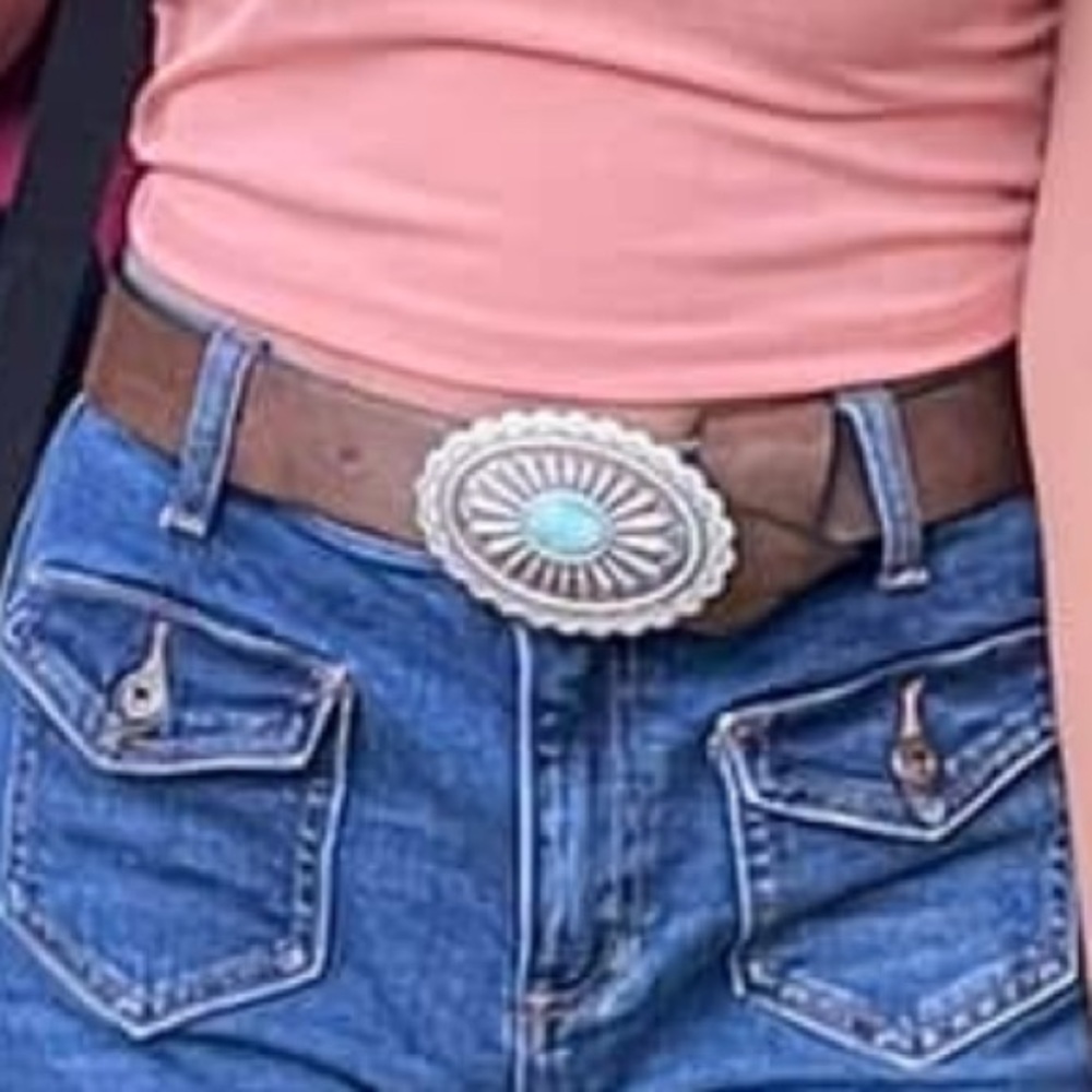 Brown Leather Belt with additional concho buckle.